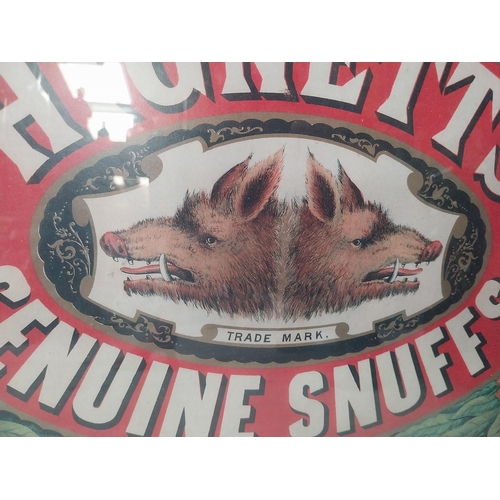 232 - Hignett's genuine snuff framed advertising showcard {46cm H x 56cm W}.