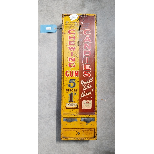 242 - 1950's painted metal Uneeda Automatic Candies and Chewing Gum dispenser. {84 cm H x 22 cm W x 11 cm ... 