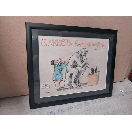 246 - Rare original framed Guinness for Strength Sculptor carving Stone Man After Henry Moore sketch by Jo... 