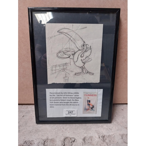 247 - Rare original framed Guinness Toucan with Paintbrush pencil sketch by John Gilroy gifted to David Hu... 