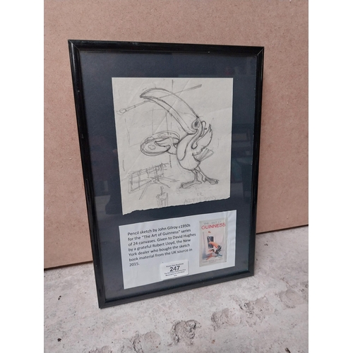 247 - Rare original framed Guinness Toucan with Paintbrush pencil sketch by John Gilroy gifted to David Hu... 