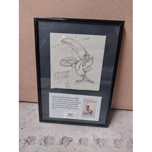 247 - Rare original framed Guinness Toucan with Paintbrush pencil sketch by John Gilroy gifted to David Hu... 