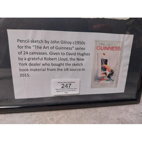 247 - Rare original framed Guinness Toucan with Paintbrush pencil sketch by John Gilroy gifted to David Hu... 