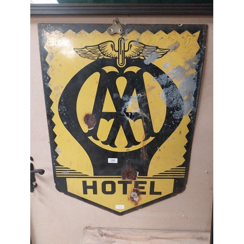 248 - AA Hotel enamel advertising sign. {76 cm H x 55 cm W}.