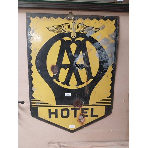 248 - AA Hotel enamel advertising sign. {76 cm H x 55 cm W}.