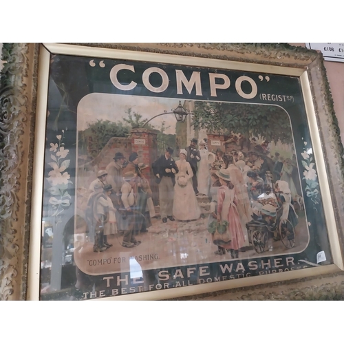 250 - Framed Compo The Safe Washer advertising showcard. {63 cm H x 76 cm W}.