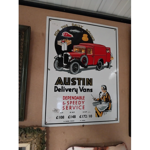 252 - Austin Delivery Vans enamel advertising sign. {53 cm H x 36 cm W}