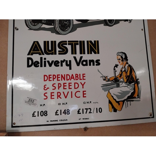 252 - Austin Delivery Vans enamel advertising sign. {53 cm H x 36 cm W}