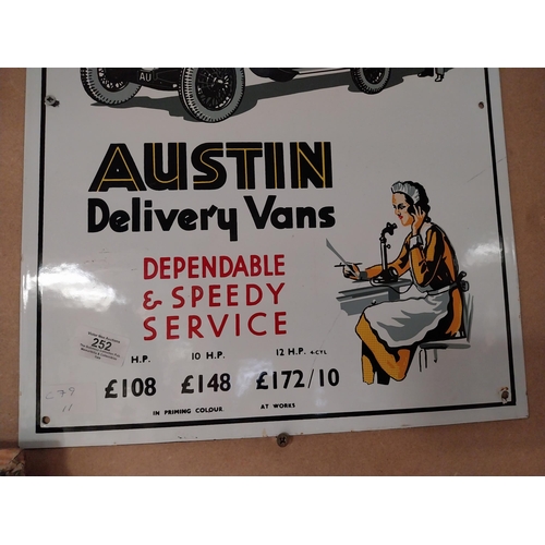 252 - Austin Delivery Vans enamel advertising sign. {53 cm H x 36 cm W}