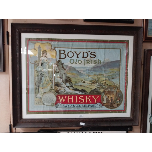 254 - Original Boyd's of Belfast Old Irish Whisky framed showcard. {86 cm H x 108 cm W}