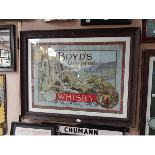 254 - Original Boyd's of Belfast Old Irish Whisky framed showcard. {86 cm H x 108 cm W}