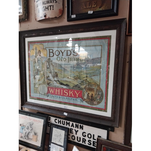 254 - Original Boyd's of Belfast Old Irish Whisky framed showcard. {86 cm H x 108 cm W}