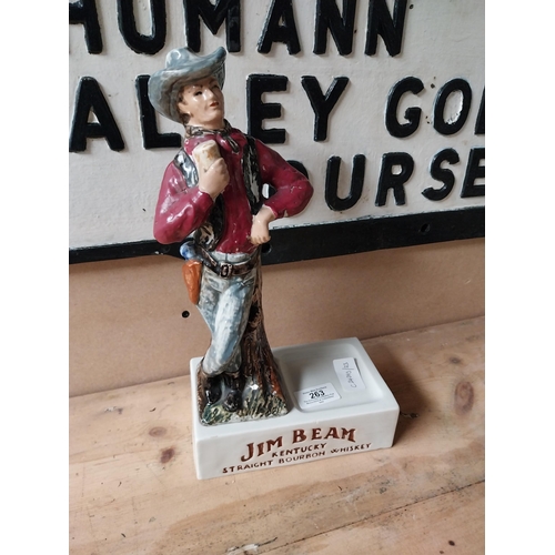 263 - Jim Beam ceramic advertising figure. {33 cm H x 17 cm W x 10 cm D}.