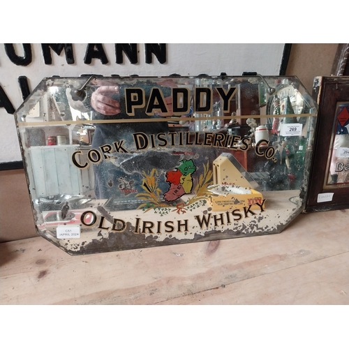 269 - Paddy Old Irish Whiskey Cork Distillers advertising mirror. {30 cm H x 51 cm W}.