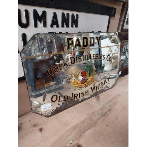 269 - Paddy Old Irish Whiskey Cork Distillers advertising mirror. {30 cm H x 51 cm W}.