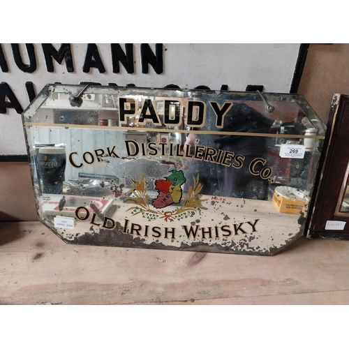 269 - Paddy Old Irish Whiskey Cork Distillers advertising mirror. {30 cm H x 51 cm W}.