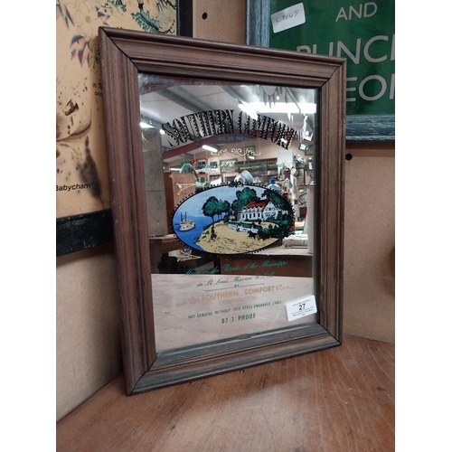 27 - Framed 1970's Southern Comfort advertising mirror. {33 cm H x 25 cm W}.