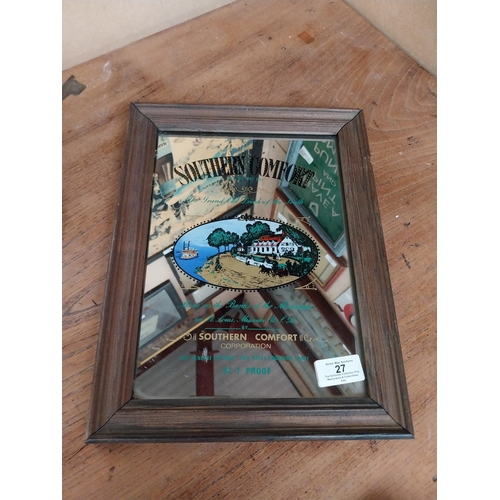 27 - Framed 1970's Southern Comfort advertising mirror. {33 cm H x 25 cm W}.