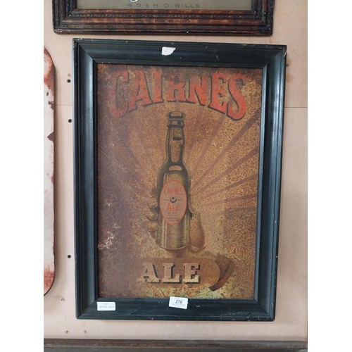 270 - Framed tinplate Cairnes Ale advertising sign. {56 cm H x 42 cm W}.