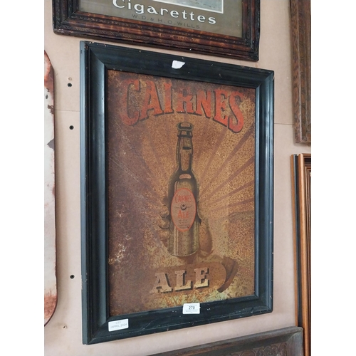 270 - Framed tinplate Cairnes Ale advertising sign. {56 cm H x 42 cm W}.