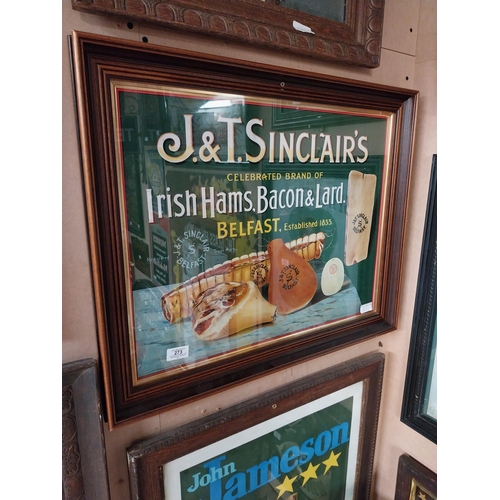 273 - Framed J and T Sinclair's Irish Ham and Bacon Belfast framed print. {54 cm H x 668 cm W}.