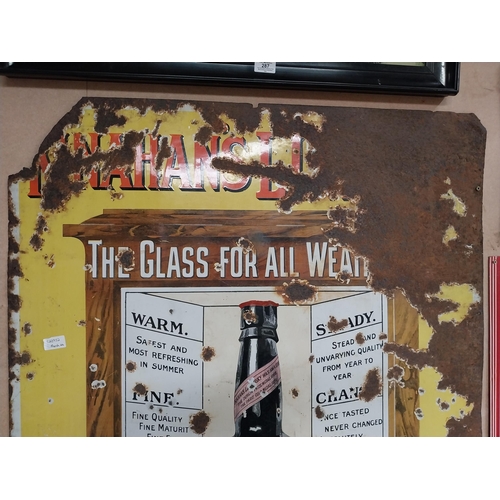 286 - M. Nahan's LL Whiskey A Glass for all Weathers enamel advertising sign. {125 cm H x 86 cm W}.