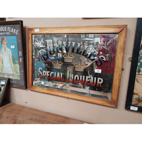 29 - Early 1900's Dunville's Three Crown Special Liqueur framed advertising mirror. {50 cm H x 69 cm W}