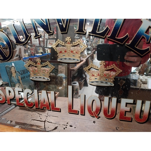 29 - Early 1900's Dunville's Three Crown Special Liqueur framed advertising mirror. {50 cm H x 69 cm W}