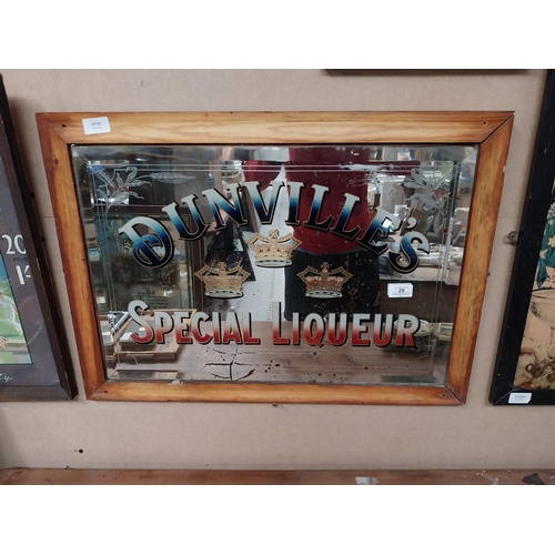 29 - Early 1900's Dunville's Three Crown Special Liqueur framed advertising mirror. {50 cm H x 69 cm W}