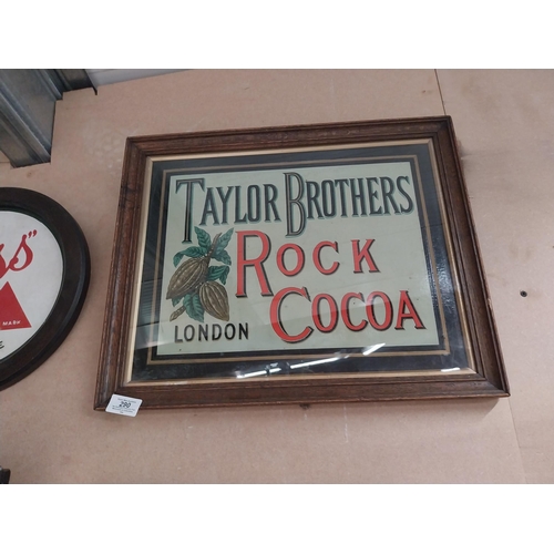 290 - Rare Taylor's Brothers Rock Cocoa London framed advertising showcard. { 38cm H X 49cm W }.