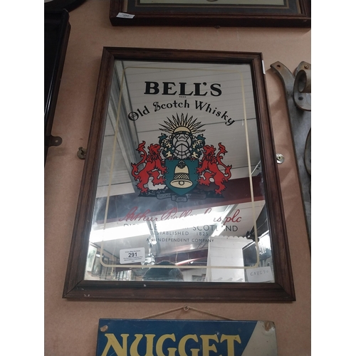 291 - Bell's Old Scotch Whisky framed advertising mirror. {45 cm H x 39 cm W}.