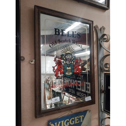 291 - Bell's Old Scotch Whisky framed advertising mirror. {45 cm H x 39 cm W}.