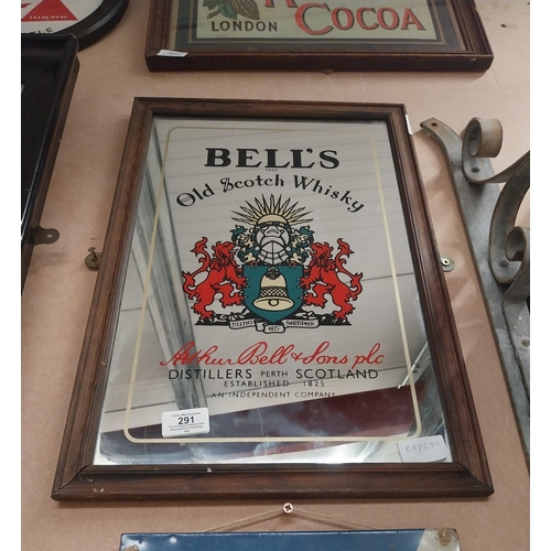 291 - Bell's Old Scotch Whisky framed advertising mirror. {45 cm H x 39 cm W}.