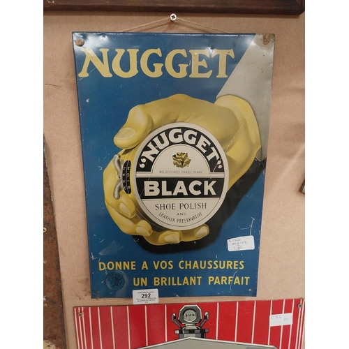 292 - Nugget Black Shoe Polish tin plate sign. {37 cm H x 25 cm W}.