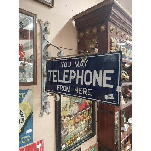 293 - You may telephone from here enamel double sided hanging sign with original bracket. {72 cm H x 58 cm... 