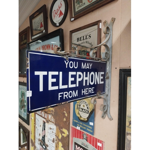 293 - You may telephone from here enamel double sided hanging sign with original bracket. {72 cm H x 58 cm... 