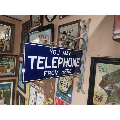 293 - You may telephone from here enamel double sided hanging sign with original bracket. {72 cm H x 58 cm... 