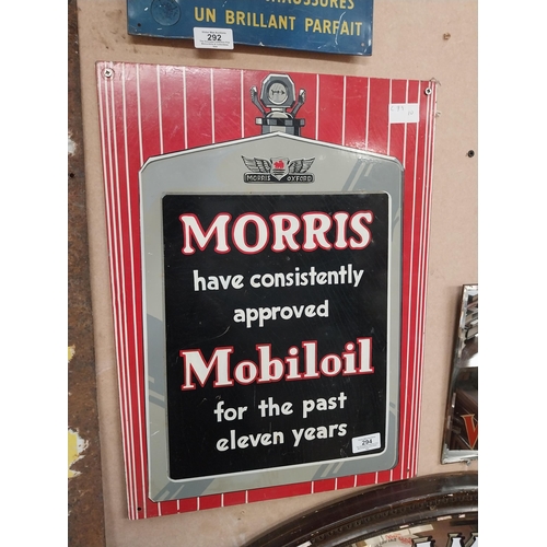 294 - Tinplate Morris have consistently approved Mobiloil for the past eleven years advertising sign. {49 ... 