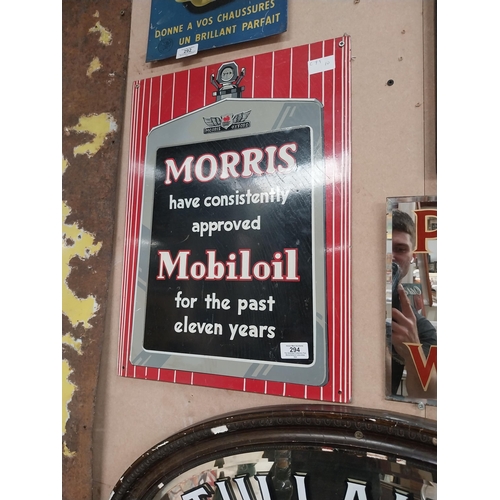 294 - Tinplate Morris have consistently approved Mobiloil for the past eleven years advertising sign. {49 ... 