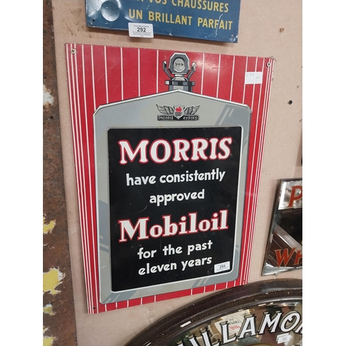 294 - Tinplate Morris have consistently approved Mobiloil for the past eleven years advertising sign. {49 ... 