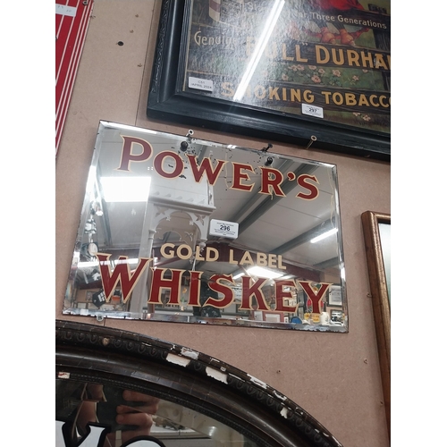 296 - Power's Gold Label Whiskey advertising mirror. {25 cm H x 35 cm W}.