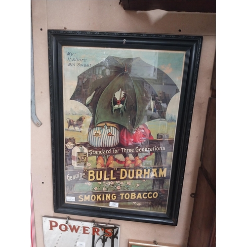 297 - Framed Genuine Bull Durham Smoking Tobacco showcard. {74 cm H x 54 cm W}.