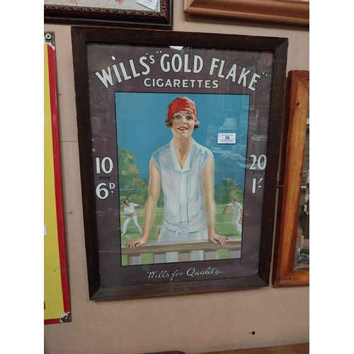 30 - Original Will's Gold Flake Cigarettes showcard in original stamped wooden frame. {54 cm H x 41 cm W}... 