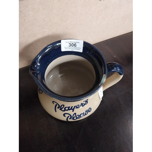 306 - Player's Please stoneware advertising water jug. {10 cm H x 16 cm W x 13 cm D}.