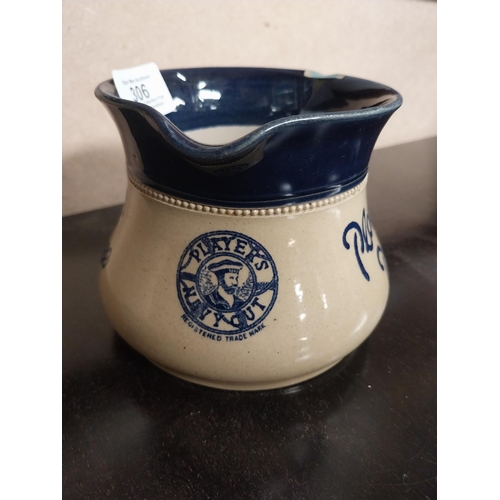 306 - Player's Please stoneware advertising water jug. {10 cm H x 16 cm W x 13 cm D}.