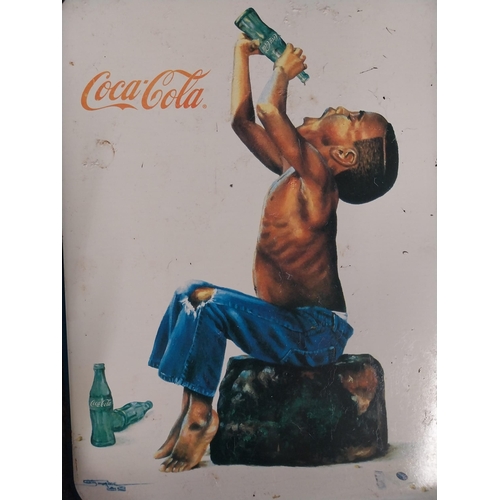 309 - Three tinplate Coca Cola advertising drinks trays. {24 cm H x 27 cm W}.