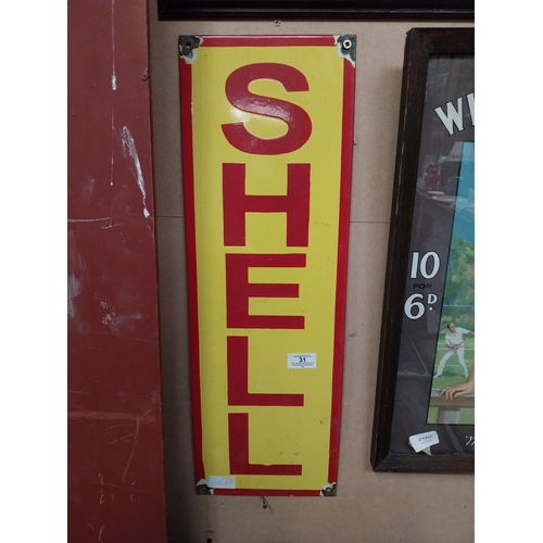 31 - Shell enamel advertising sign. {61 cm H x 20 cm D}.