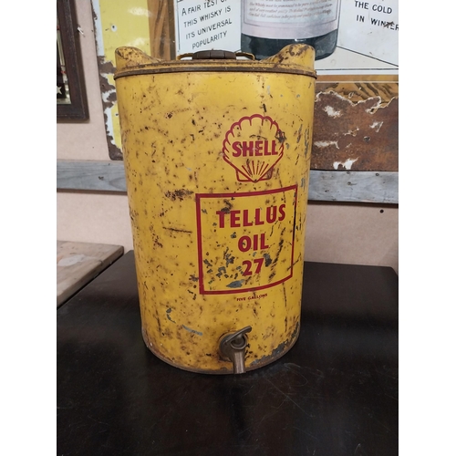 311 - Shell Tellus Oil tinplate dispensing can. {44 cm H x 28 cm Dia.}.