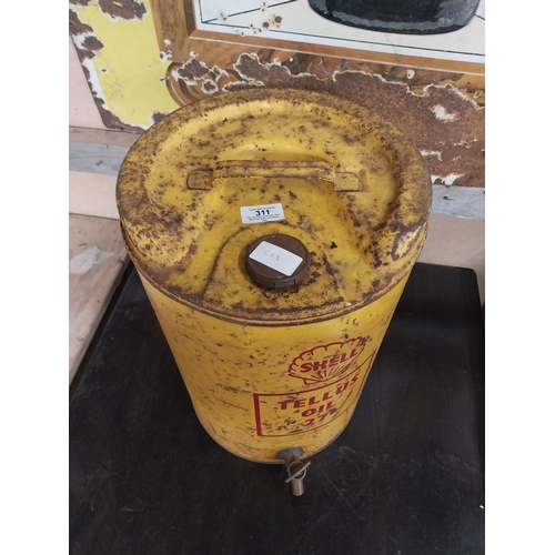 311 - Shell Tellus Oil tinplate dispensing can. {44 cm H x 28 cm Dia.}.