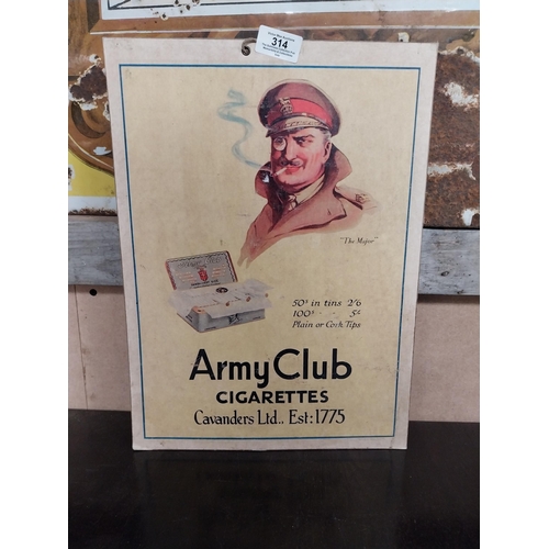 314 - Army Club Cigarettes Cavanders Ltd cardboard showcard. {40 cm H x 29 cm W}.